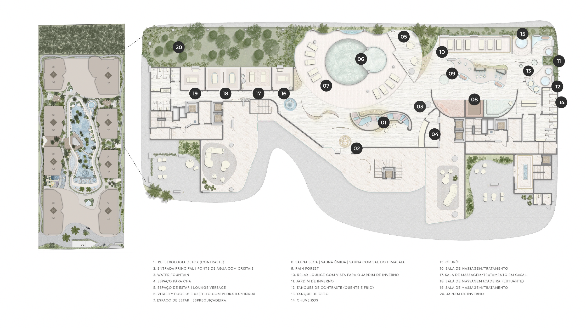 Preview of the implementation of the Wellness Center, with the circuit areas numbered on two floors.