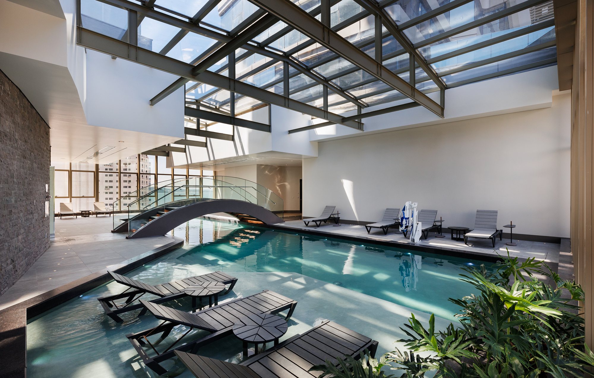 Indoor pool · glazed bridge