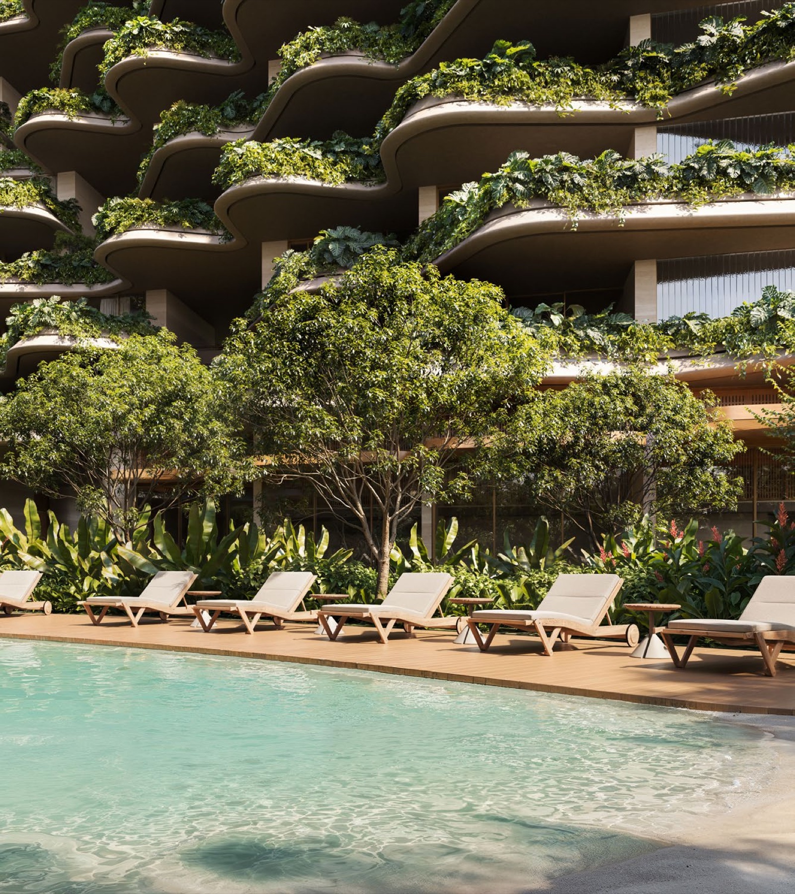 Native tropical vegetation and reflecting pools designed by JA8