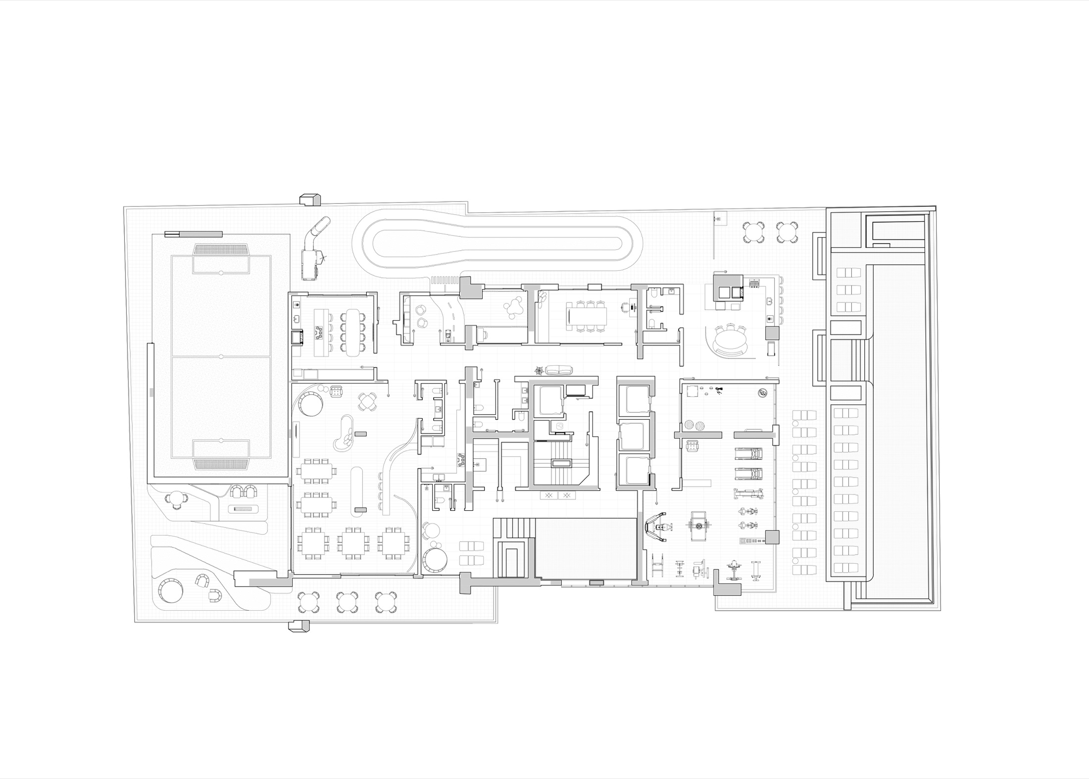 Plano técnico humanizado del primer nivel de ocio de Tonino Lamborghini Residences