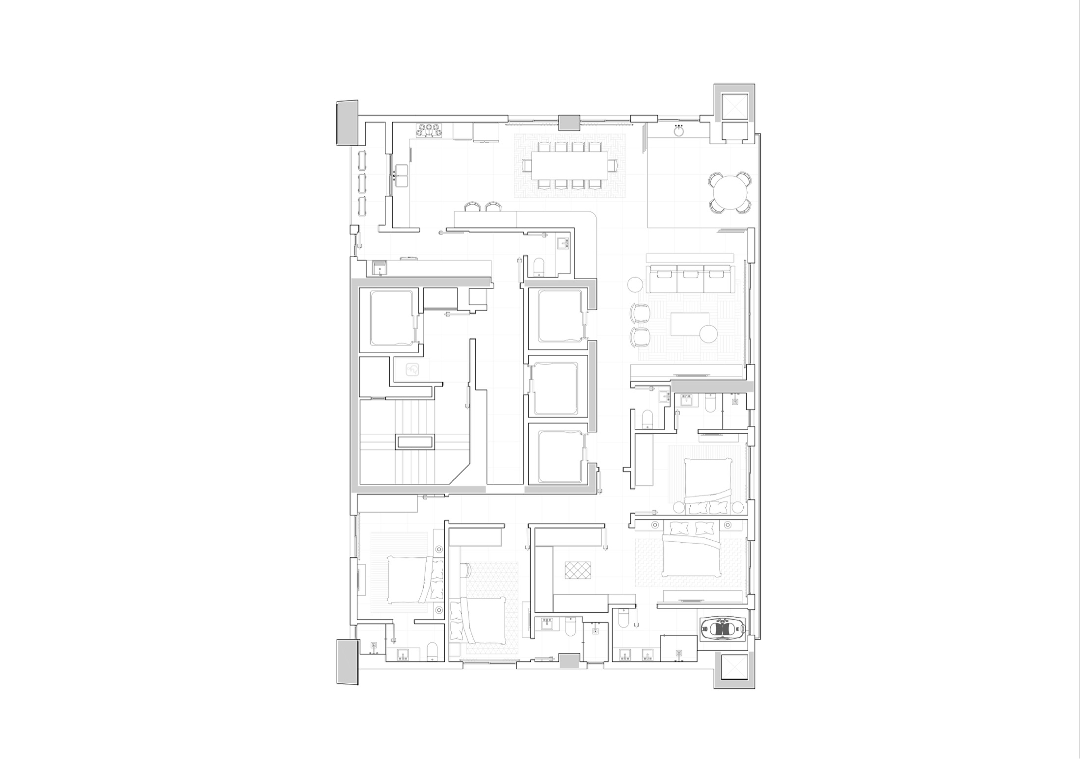 Plano técnico humanizado oficial de la planta Tipo B de Tonino Lamborghini Residences con 226,61 m² privados en piso exclusivo